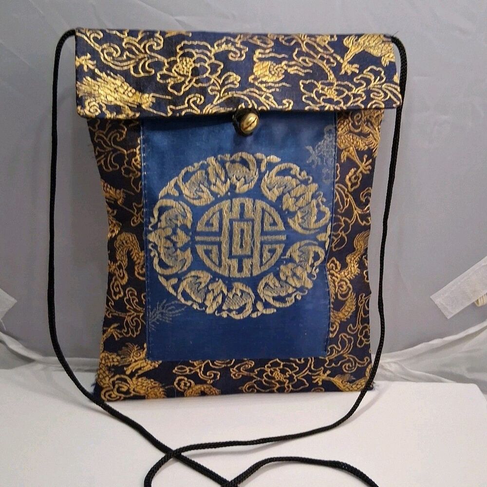 Vintage Silk Oriental Bag, Pattern- Shou ( Longevity),NWOT,Small- 8"x6" Boho